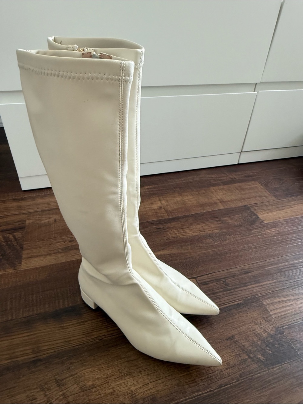 Steve Madden Cream Knee-High Pointed Toe Boots